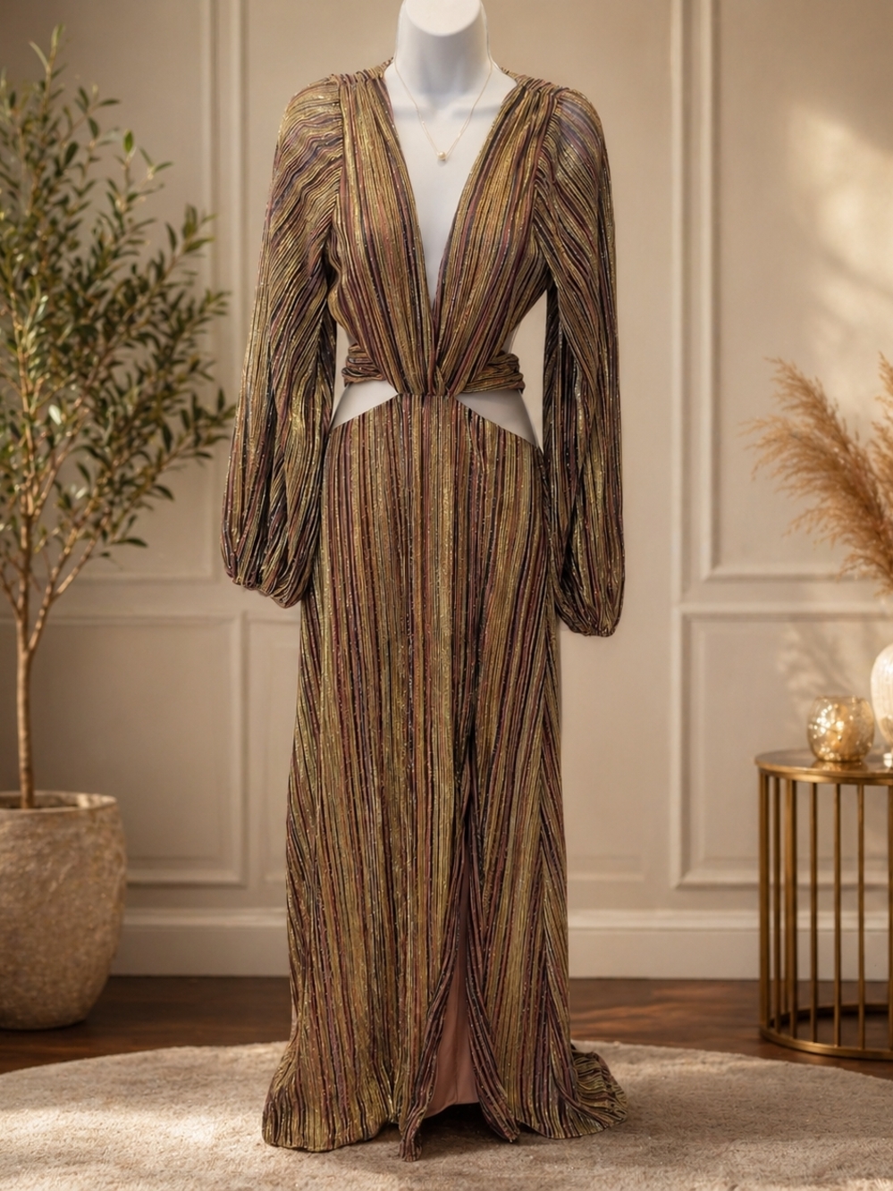 House of Harlow 1960 Multicolor Metallic Braided Soft Shimmer Dress